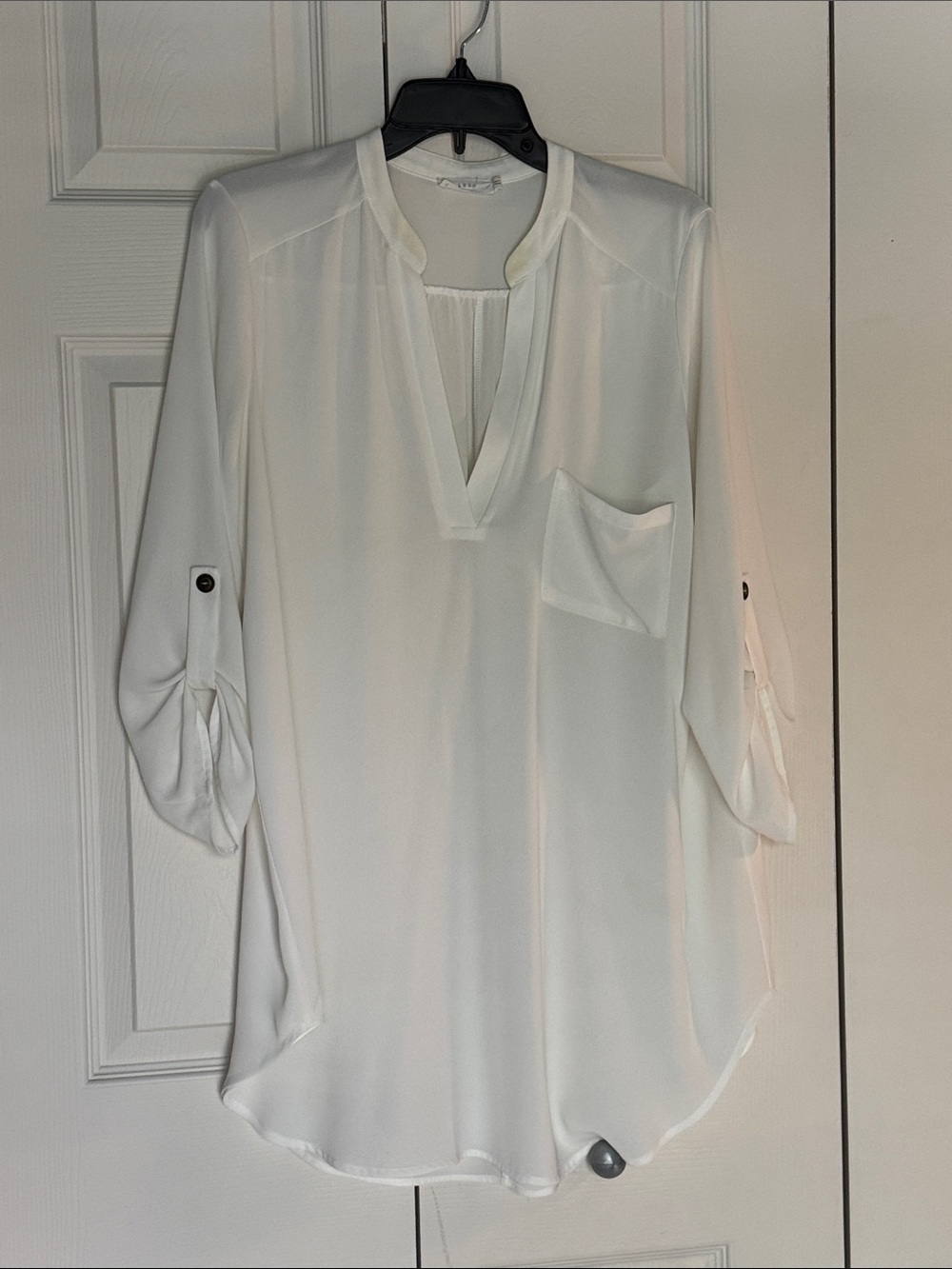 Lush White Split V-Neck Pocket Tunic Top